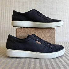 Ecco Soft 7 Leather Sneakers Shoes Mens 9 US 43 EU Black Nubuck Classic Comfort