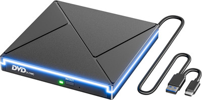 Externes CD DVD Laufwerk Mit RGB, USB 3.0 & USB-C CD/DVD Laufwerk Extern, CD DVD