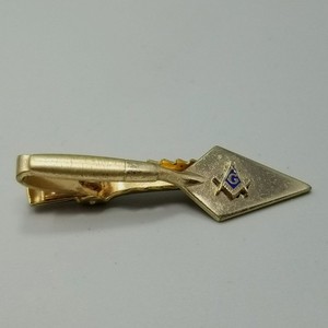 Vintage Anson Trowel Mason Masonic Compass Square Tie Bar Clip Gold Tone