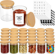 4oz Glass Spice Jars with Bamboo Lids and Labels, 32 Pcs Food Storage Containers