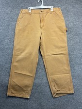 Carhartt Carpenter Pants Men 38x30 Brown Dungaree Fit B11 Heavy Canvas Workwear