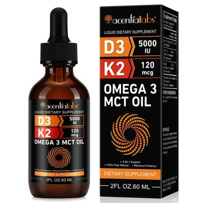 Vitamin D3+K2 Tropfen 5000 IU & 120 mcg Mit Omega-3 MCT Öl 4-in-1 Formel 60 ml