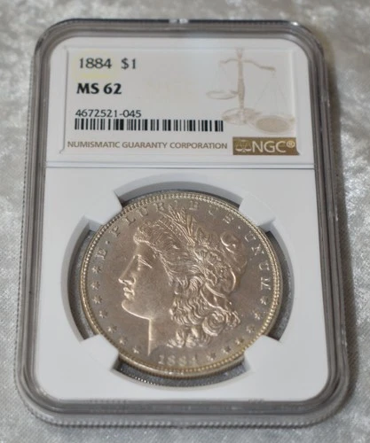 1884 P MORGAN 90% SILVER $1 DOLLAR NGC CERTIFIED MS 62 MS62 PHILADELPHIA US MINT