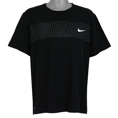 Nike Mens XL Black Dri-FIT Wavy Grid Swoosh Graphic Workout T-Shirt