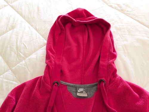 NIKE Jacket Womens XL Pink Terry Cloth Snap Hooded Pocket 3/4 Sleeves Athleisure - Picture 6 of 15