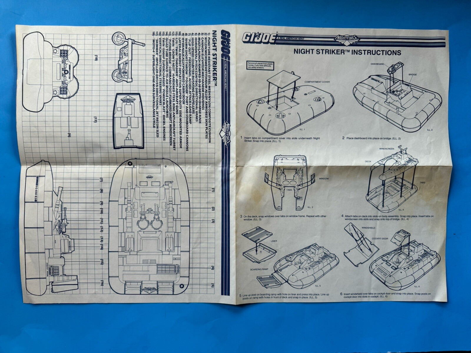 GI Joe 1988 Night Force Night Striker Hovercraft Intructions Vintage Part Nice!
