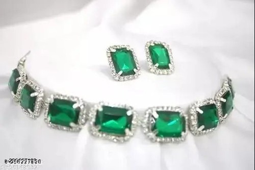 Indian Bollywood Silver Plated Kundan Choker Bridal Necklace Earring Jewelry Set - Picture 2 of 5