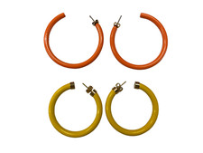 2 PAIA ORECCHINI A CERCHIO GIALLO ARANCIO BIGIOTTERIA VINTAGE ANNI 70-90 CM4,5-5