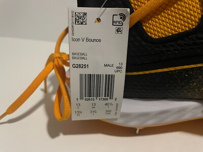 Adidas Icon V Bounce Cleats Baseball Shoes Yellow Black G28251 Men\'s Sz 14 New Men Size 15 Black Yellow Adidas Icon V Bounce Metal Cleats  main image 4