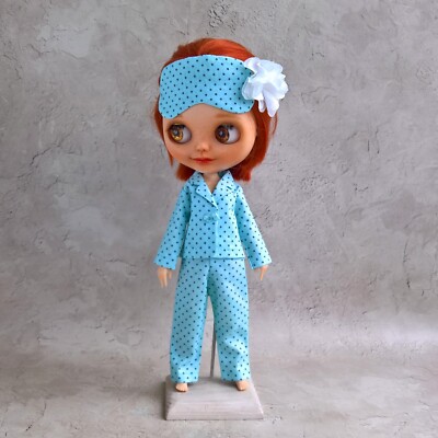 Blythe doll pajamas, pink nightwear, night mask, clothes for Blyth ob24, ob22