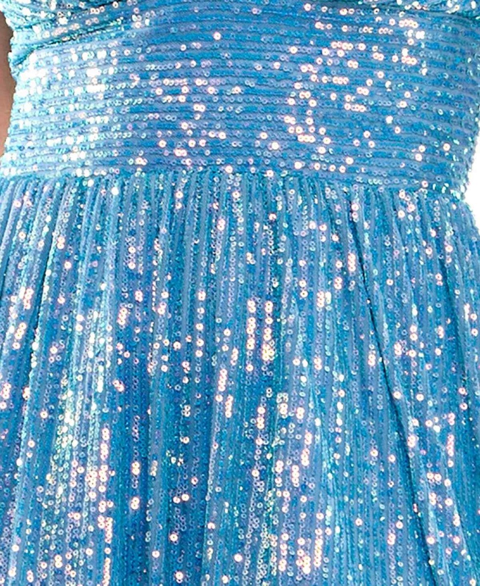 b darlin dresses blue B Darlin Juniors' Blue Sequined Lace-Up-Back Fit & Flare Dress - 13/14 -  Blue