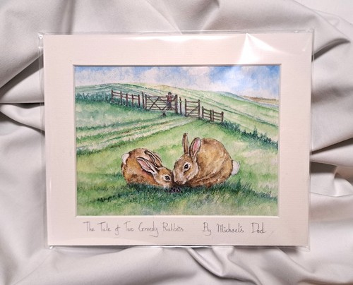 Original Hand Painted Watercolour Print of a sussex southdowns Rabbits - Picture 3 of 7