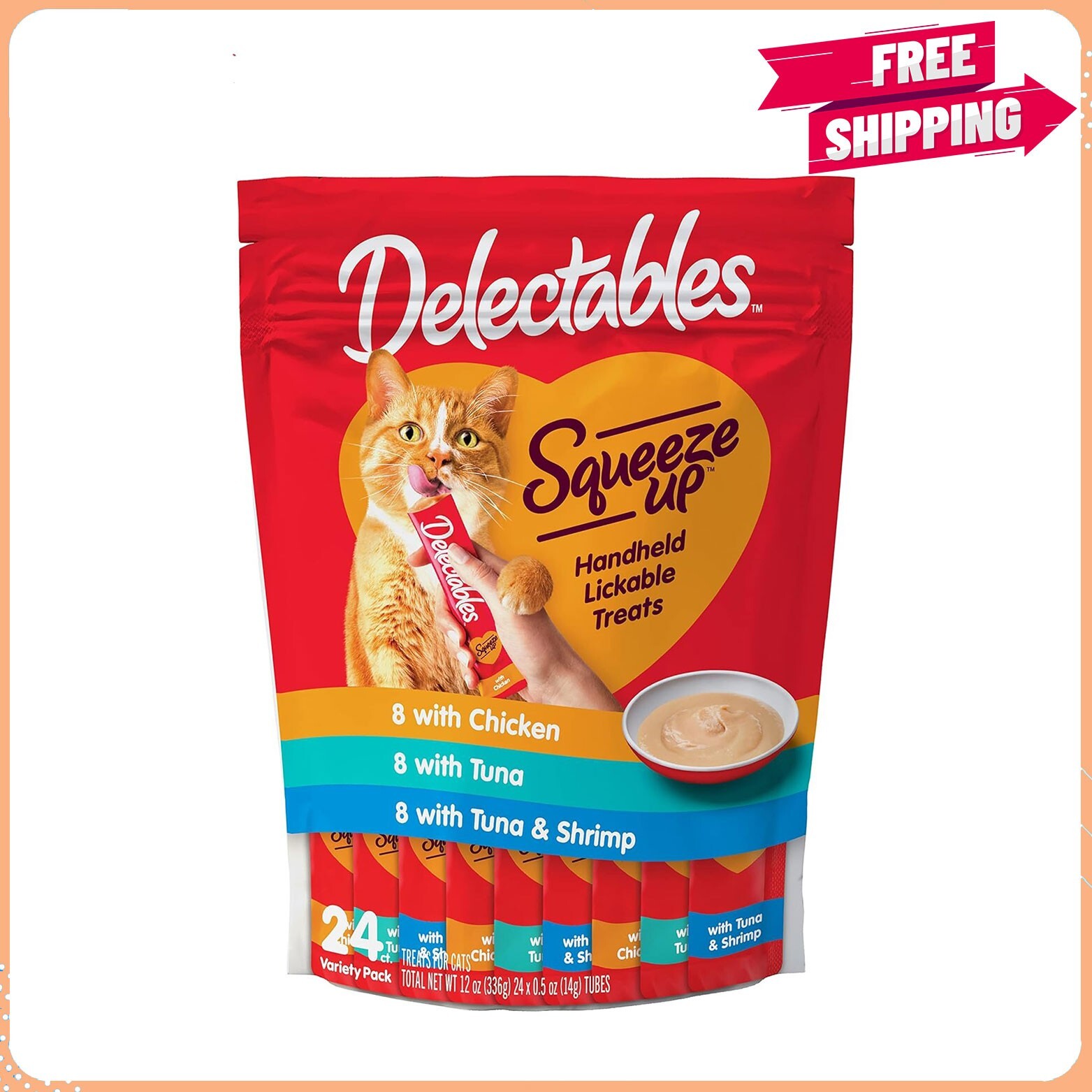 Hartz Delectables Squeeze Up, Interactive Lickable Wet Cat Treat 0.5oz 24 Count