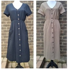 Womens Dual Pocket Knee Length Dress Short Sleeve Basic Summer Cotton Dress