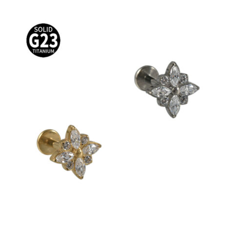 2PCS Titanium Flat Back Lip Stud Tragus Helix Cartilage Crystal Flower Earrings - Picture 19 of 29
