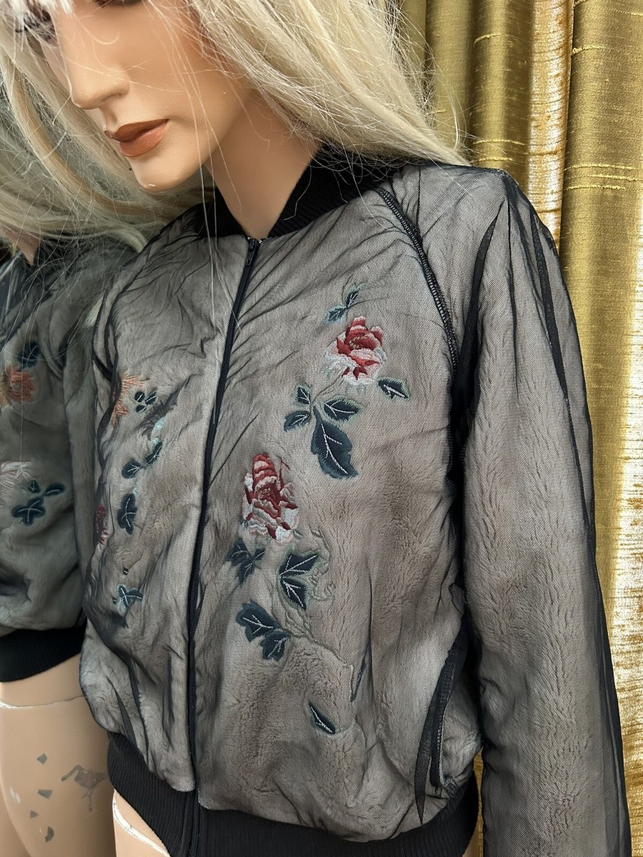 Vivienne Tam ARCHIVE Vtg90s Mesh Net Embroidered Bomber Jacket”Fur