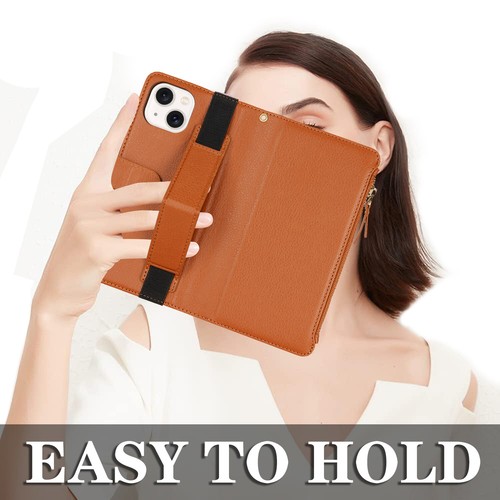 For iPhone 16 15 14 13 Pro Max XR X SE Leather Zip Wallet Strap Case Flip Cover - Picture 8 of 45