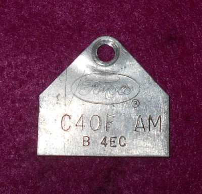 1964 Ford Falcon Ranchero Fairlane Comet ORIG 260 2V CARBURETOR ID TAG C4OF-AM