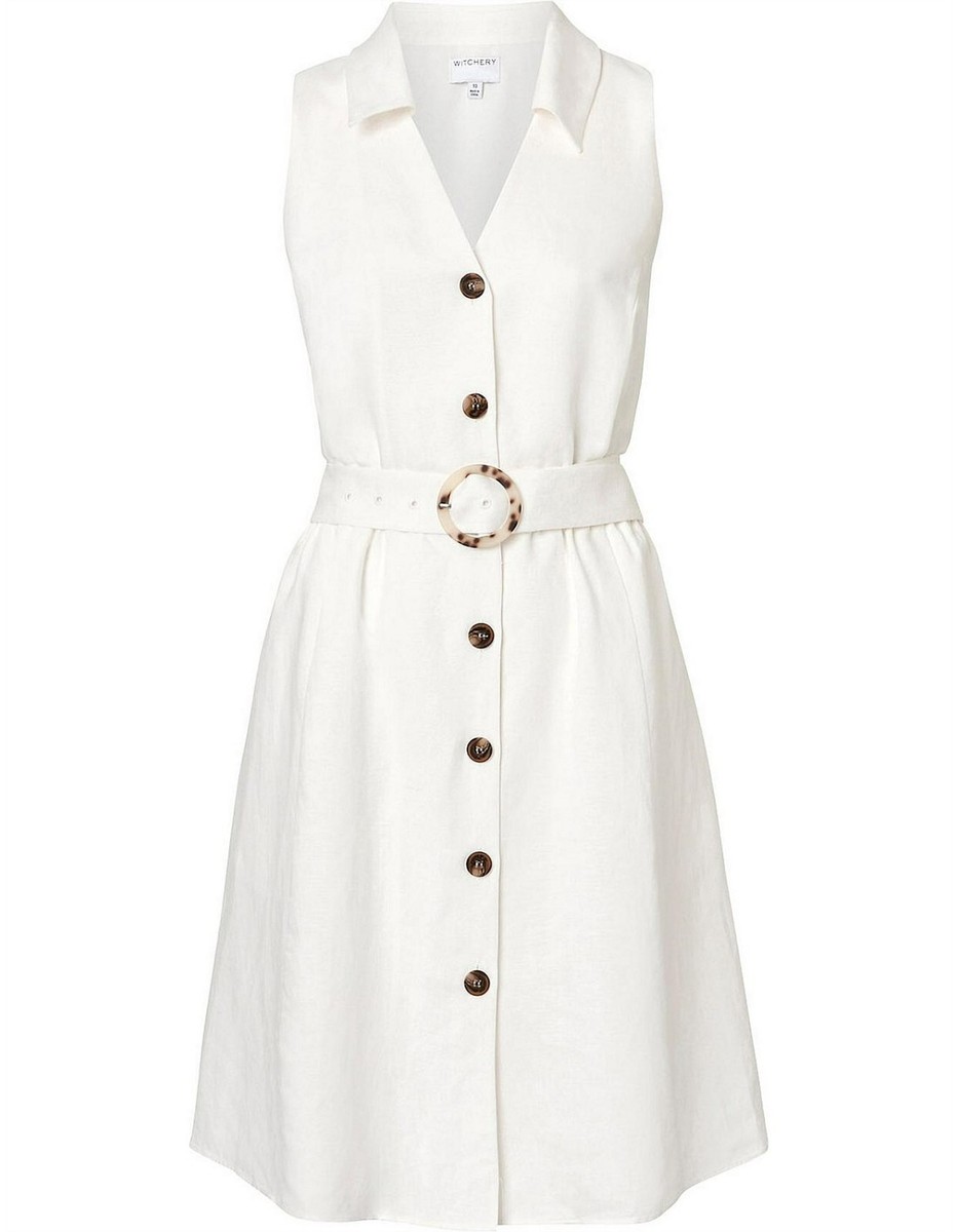 WITCHERY  Belted Collar Linen White Dress  SZ 10  BNWT | eBay Australia