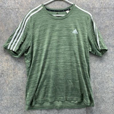 Adidas Shirt Men Large Green White Athletic Training Gym Outdoors
