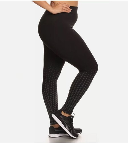 Shosho Sport Leggings FLEECE-LINED OMBRE PRINT X6L30-01 Grey Plus Sz 1X/2X - Picture 2 of 3