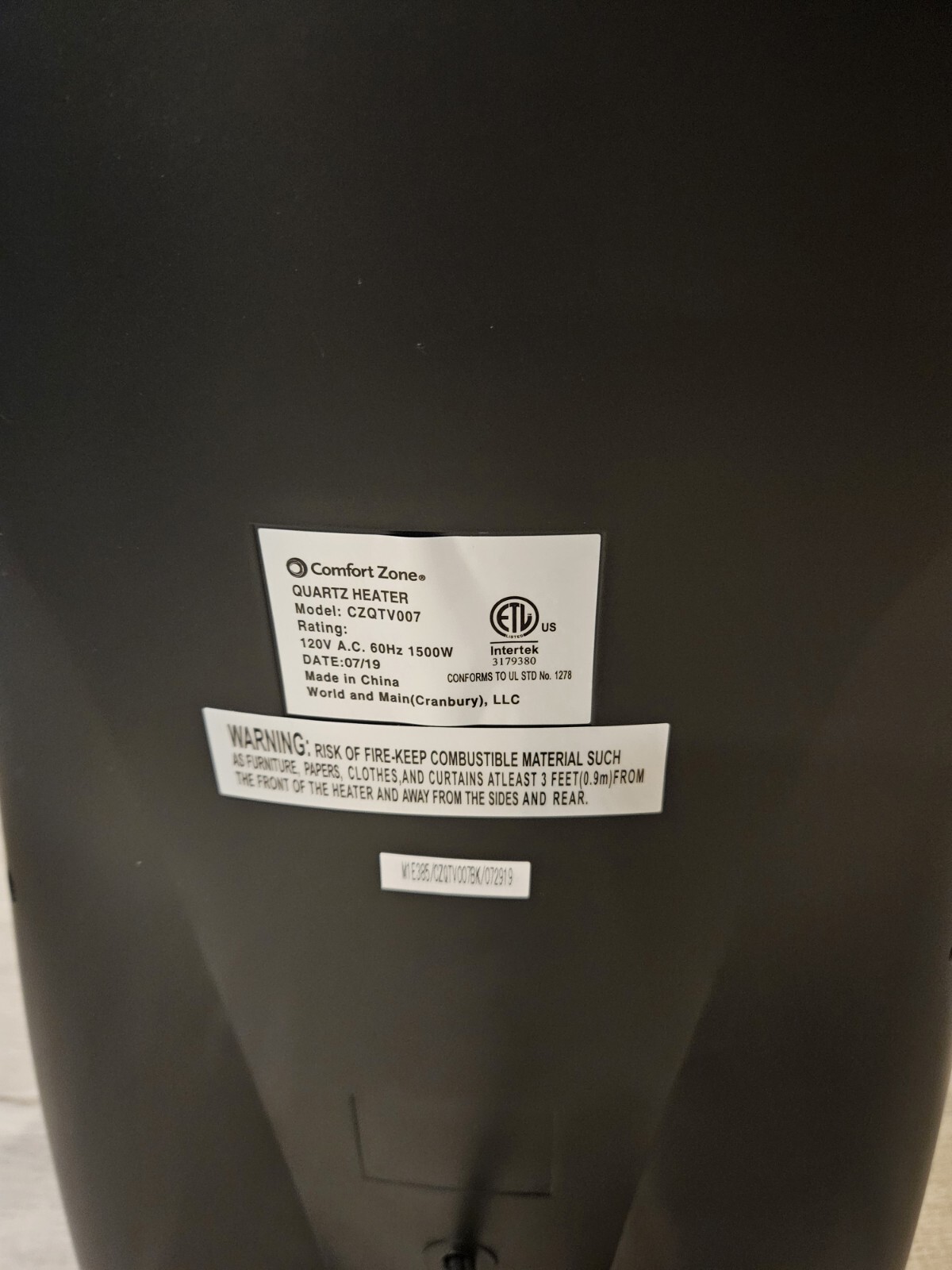 Comfort Zone Quartz Radiant Heater 1500 Watts 5120 BTU | eBay
