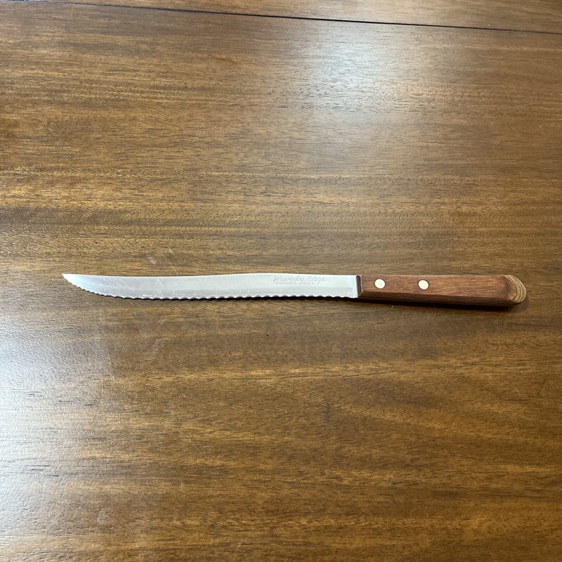 Vtg Stainless Waverly Edge Serrated Carving Knife 8" Blade Wooden Handle USA