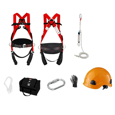 Dachdecker SET Auffanggurt + mitlaufendes Auffanggerät Seil 10m 2 Karabiner Helm - Bild 1 von 4