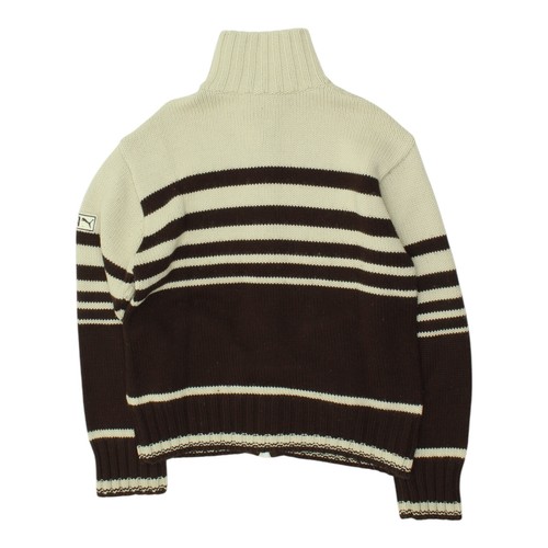 Chaqueta tejida Puma para hombre | Vintage marrón beige cremallera completa diseñador manga larga rayas - Imagen 2 de 4
