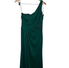 David's Bridal Green One Shoulder Lace Maxi Bridesmaid Dress Women Size 10