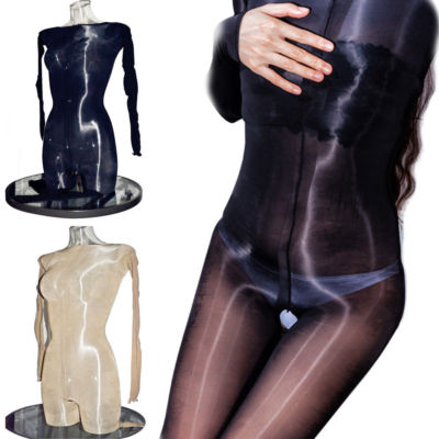 8D Lady Plus Size Bodysuit Super Shiny Glossy Bodystocking Sheer Nylon Nightwear
