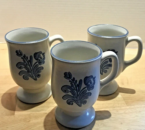 3 vintage pfaltzgraff yorktowne pedestal irish coffee footed mugs stoneware USA