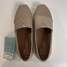 New TOMS Rose Gold Glimmer Glitter Size Y 5.5 Classic Canvas Slip On Flats Shoes