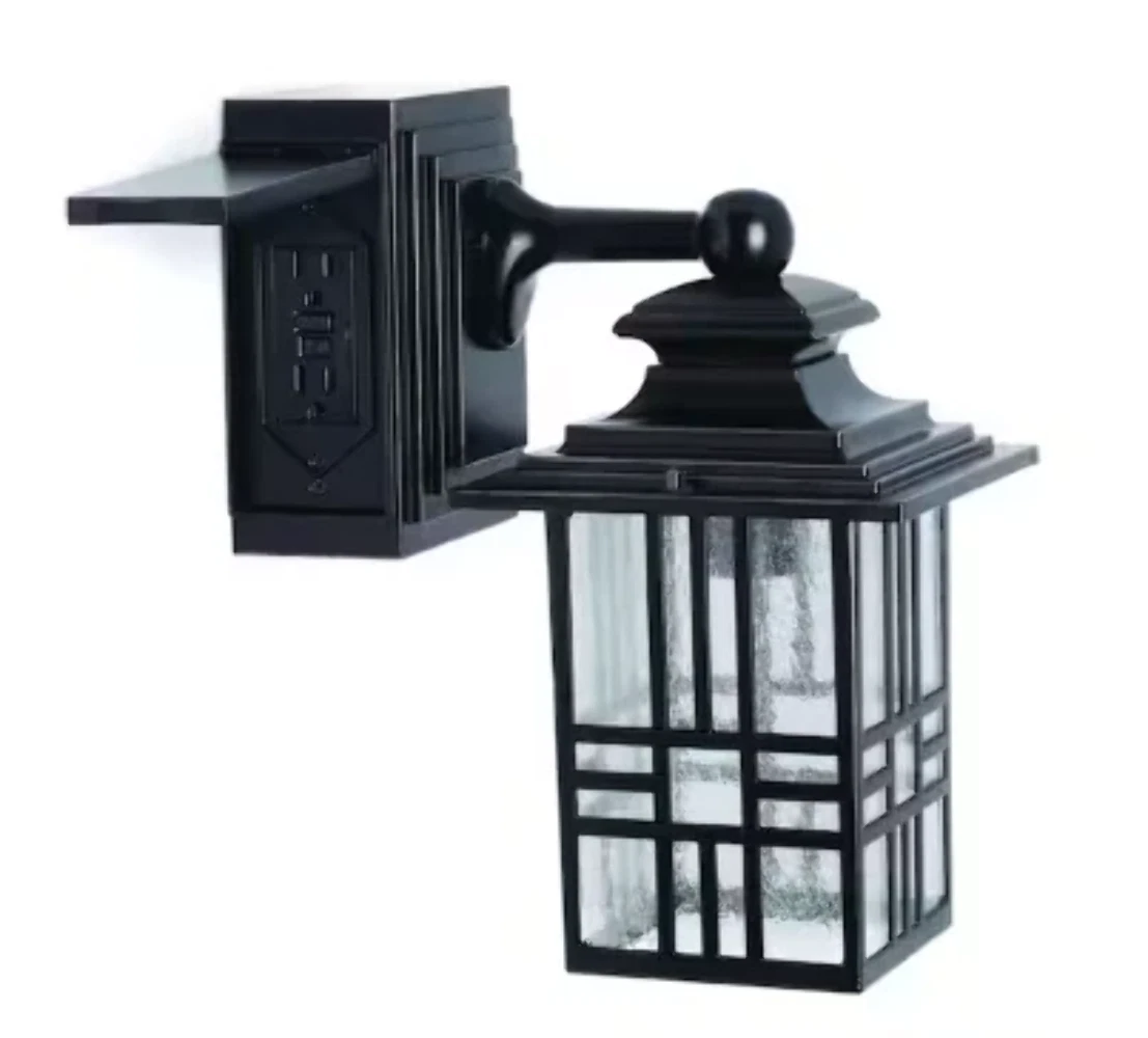 Hampton bay mission style black with bronze highlight outdoor wall lantern deals