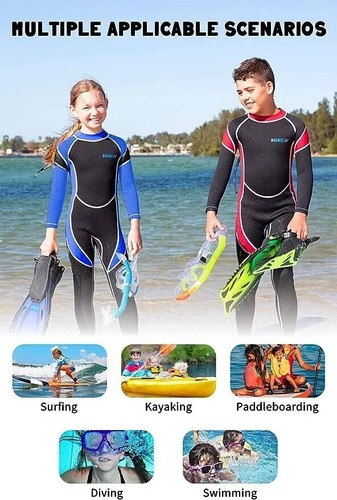 Traje de neopreno Yikayin para niños de longitud completa, traje de natación de buceo de neopreno de 2,5 mm grande HH - Imagen 6 de 7