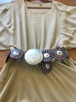 Women's vintage Muted Gold 100% Moroccan Cotton Dress with Silver Leather  Belt | eBay