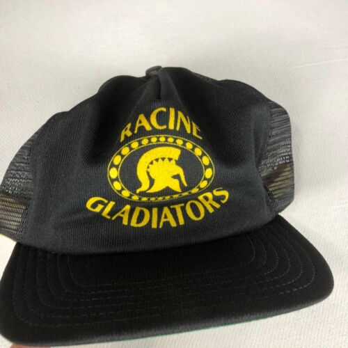 Racine Gladiators Snapback Hat VTG Cap Black Yellow USA Made Wisconsin Football
