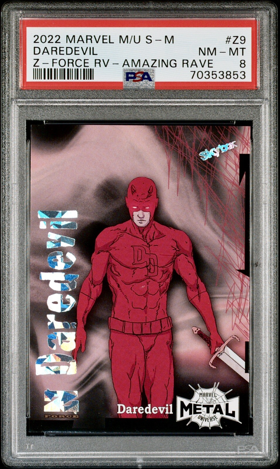 2022 Marvel Metal Spider-Man Z-Force Amazing Rave /62 #Z9 Daredevil PSA 8 🔥