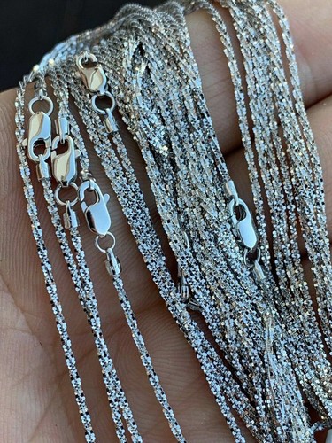 Massiv 14 Karat Weißgold Damen 1,5 mm funkelndes Seil Kette Twist Halskette Diamantschliff - Bild 7 von 9