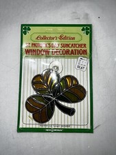 NOS VTG Stained Glass Suncatchers St Patricks Day Shamrock K Mart
