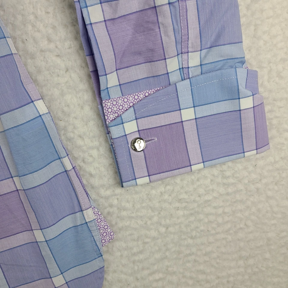 Camisa Ted Baker Resistencia Para Hombres 16 34/35 Púrpura Azul Puño Francés Vestido Abotonado Foto 2 de 4