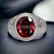 Garnet Oval Cut Gemstone With 925 Sterling Silver Ring For Men's #723