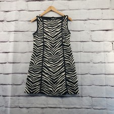 J CREW A-Line Mini Dress Womens 4 Petite Zebra Button Linen Sleeveless