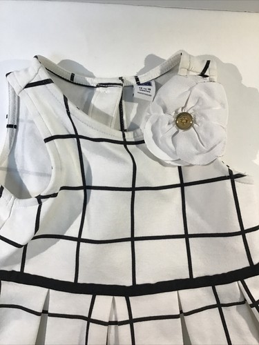 Authentic Janie And Jack 12-18 Month White/Black Cotton Dress White Flower - Picture 3 of 6