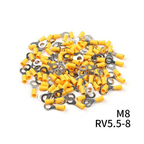 100 pièces connecteur de borne anneau vinyle jaune 12-10GA jauge 5/16" alimentation fil à sertir - Photo 1/8