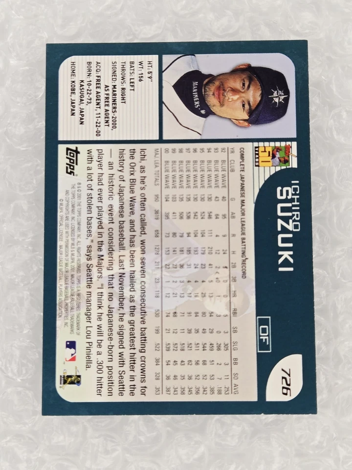 2001 Topps - Ichiro Suzuki #726 (RC) ¡10 perfectamente centrado!! Foto 2 de 2
