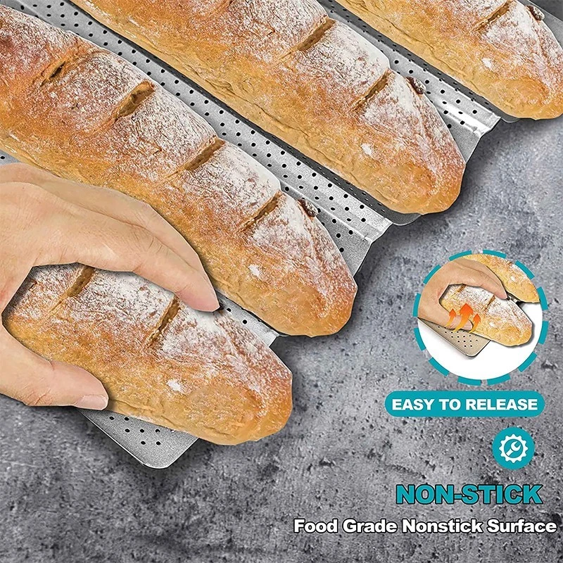 Nonstick French Bread Baking Pan 4 Wave Baguette Tray Carbon Steel Loaf Mold
Opens in a new window o