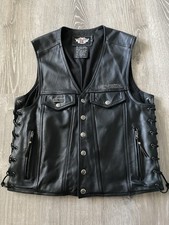 Harley Davidson Men s Black Thick Leather Vest Piston II Vintage Size Large