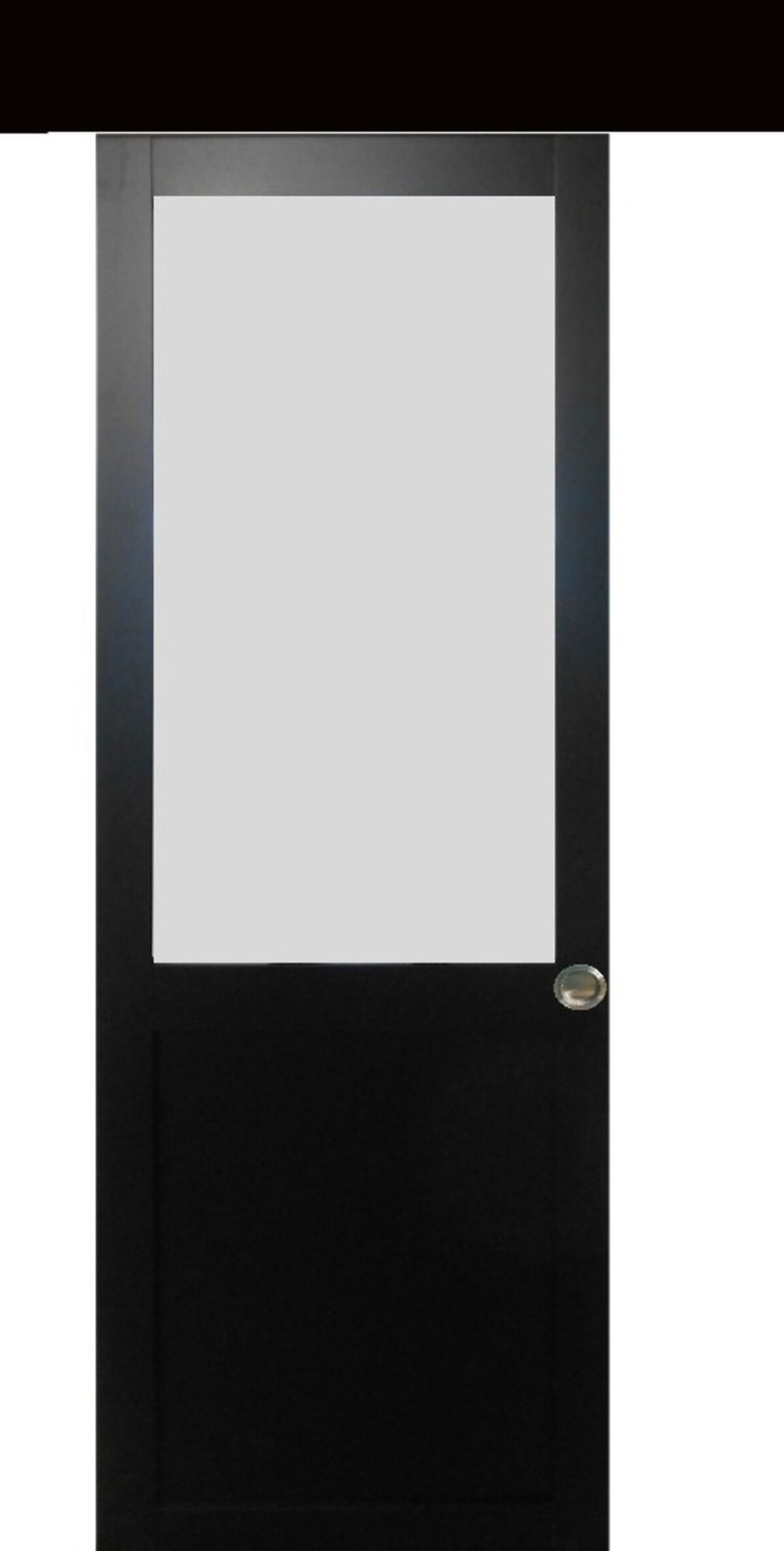 Porte coulissante Athena noir H204 x L83 cm avec rail alu et bandeau