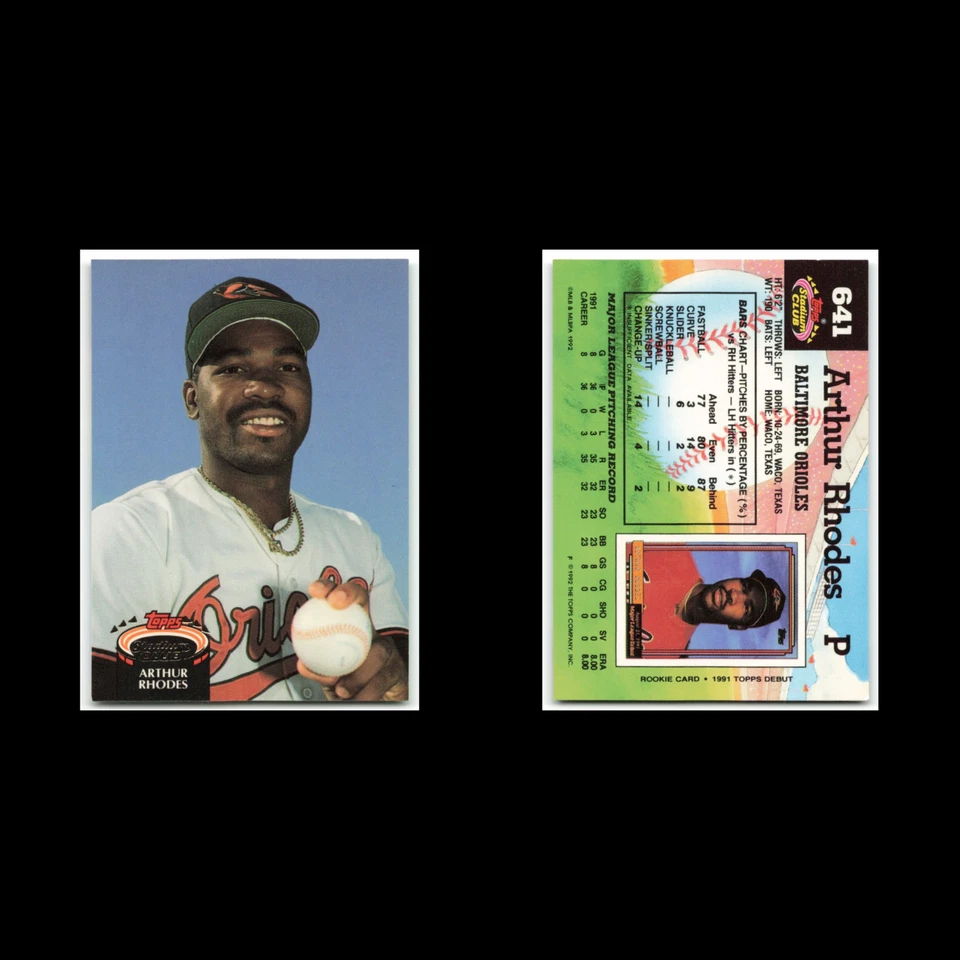 Tarjeta de béisbol Arthur Rhodes #641 1992 Topps Stadium Club Baltimore Orioles MLB Foto 3 de 3